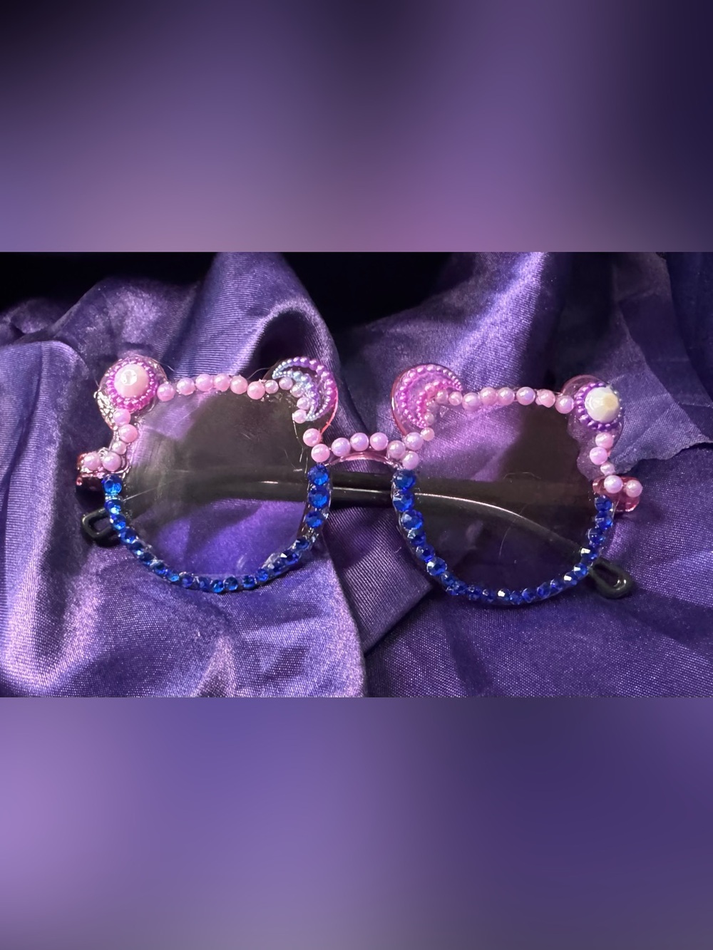 Hand-Embellished Rhinestone teddy bear  Sunglasses in Pink and Royal Blue